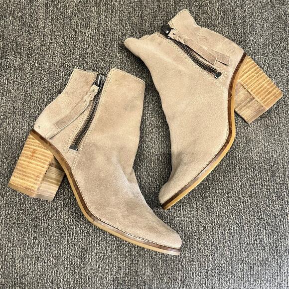 Dolce Vita Ankle Boots Womens 6 Taupe Suede Lana Zip Booties Stacked Heel Casual - Picture 7 of 12